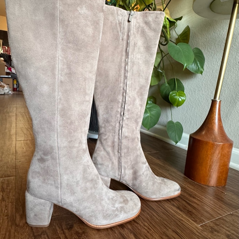 Vince Light Taupe Suede Maggie Knee High Boots